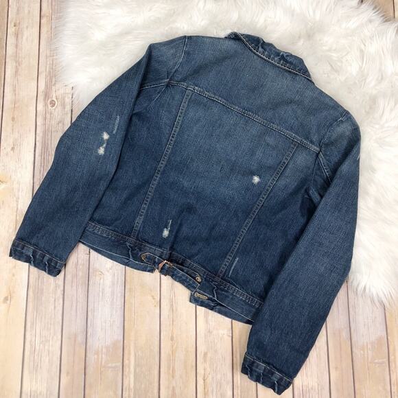 J. Crew Women's Distressed Denim Blue Jacket Pocket Front Size Small NEW - Picture 2 of 3